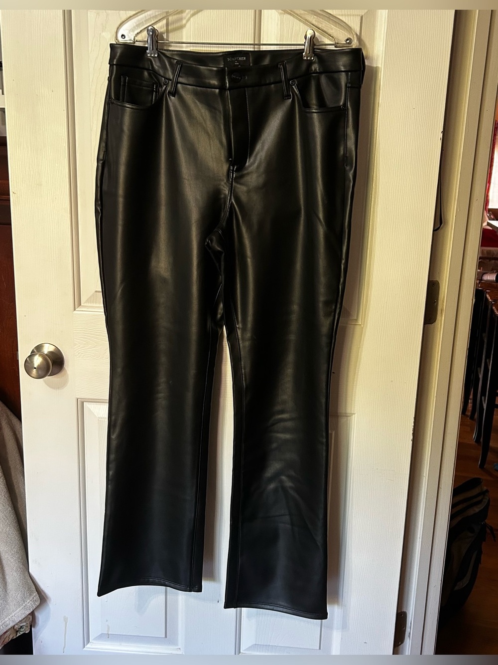 NYDJ Women's Sculpt-Her Sz14 Faux Leather Marilyn Black Pants Straight Leg Black